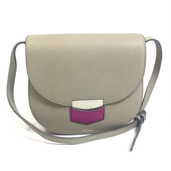 CELINE Two-tone Trotter Small Shoulder Bag in Leather, Gray and Purple Pink - Picture 1 of 10